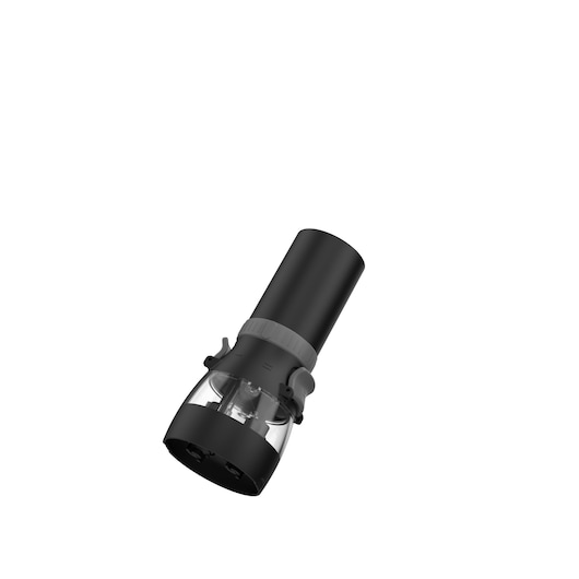 BLACKDECKER BCKM1016KSB black handheld kitchen appliance with clear base, angled on white background.