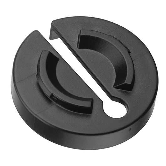 BLACKDECKER BCKM1016KSR black round plastic accessory, top angle, for photography equipment.