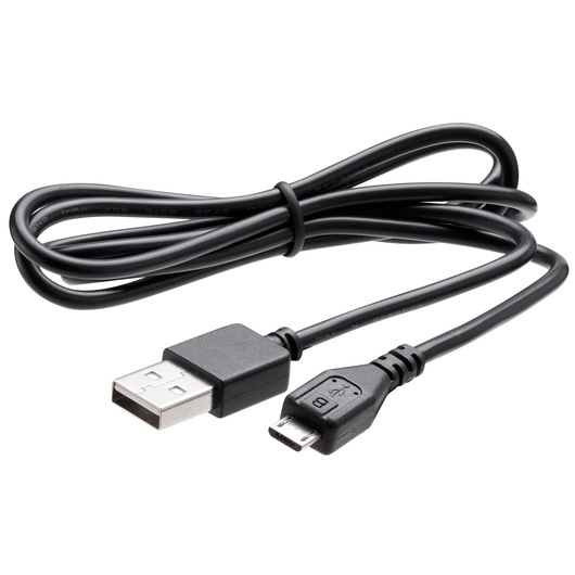 BLACKDECKER BCRTA01 USB to micro USB black cable, straight angle, photography product.