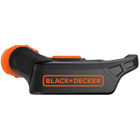 A BLACK+DECKER branded compact black and orange electronic device, shown from the side, with a prominent logo on the casing. The product appears to have a button and a grip, suggesting it is designed for handheld use.