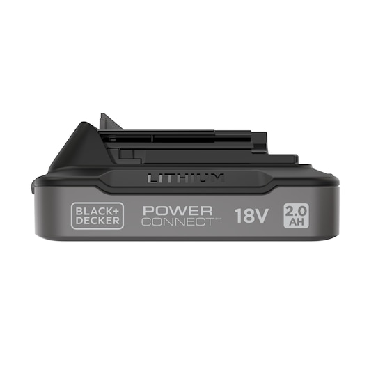 Photo of BLACK+DECKER BDL2018S lithium 18V 2.0Ah battery, front angle on white background.