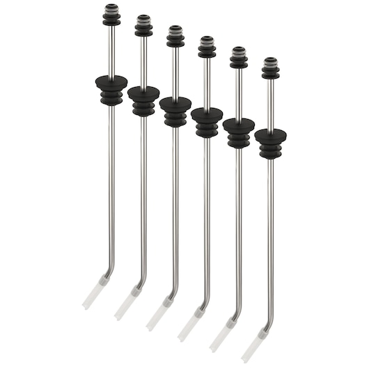 BLACKDECKER BEHB101 set of six stainless steel replacement mixing paddles, side angle, white background.