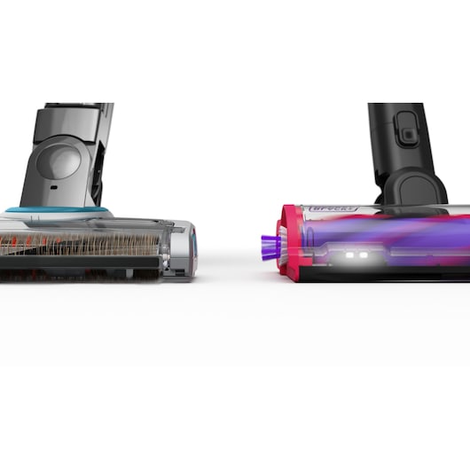 BLACKDECKER BHFEA640WP vacuum cleaner heads close-up, side view on white background, one with red and purple accents.