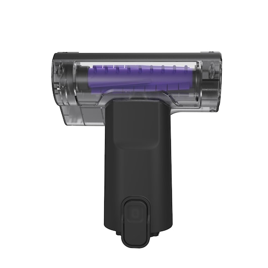 BLACKDECKER BHFEA640WP vacuum brush attachment, black and transparent plastic, front angle.