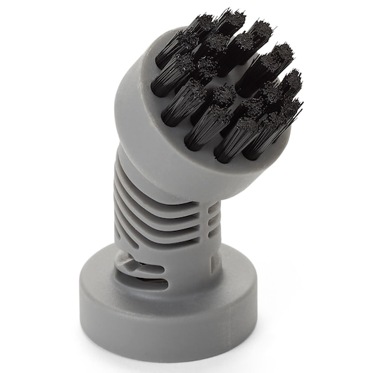 BLACK+DECKER BHSM15FX10 steam cleaner brush accessory, gray body with black bristles, front angle on white background.