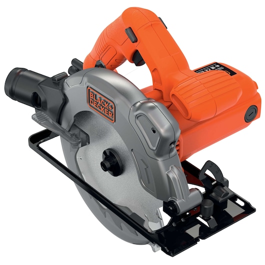 BLACK+DECKER CS1250L circular saw with orange body, silver blade and black accents, front angle on white background.
