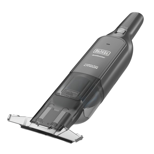 A BLACK+DECKER HLVC320J11 Dustbuster cordless handheld vacuum cleaner with a lithium battery, shown in a sleek black design against a white background.