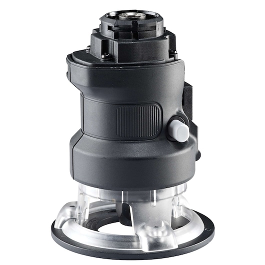 Close-up image of a BLACK+DECKER MT218K photography accessory, showing a compact, black attachment with a clear base.