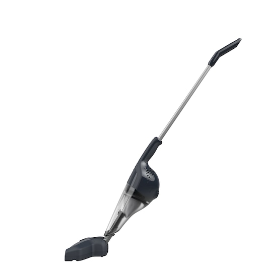 A BLACK+DECKER upright cordless vacuum cleaner with a long handle and detachable dust container, shown against a white background.