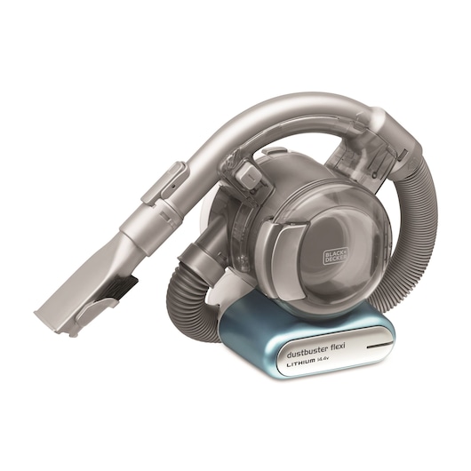 BLACK+DECKER PD1420LP Dustbuster Flexi 14.4V lithium handheld vacuum cleaner with flexible hose and nozzle attachment.